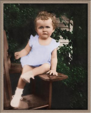 After Moderate Digital Photo Restoration of Hand-Colored Outdoor Baby Portrait